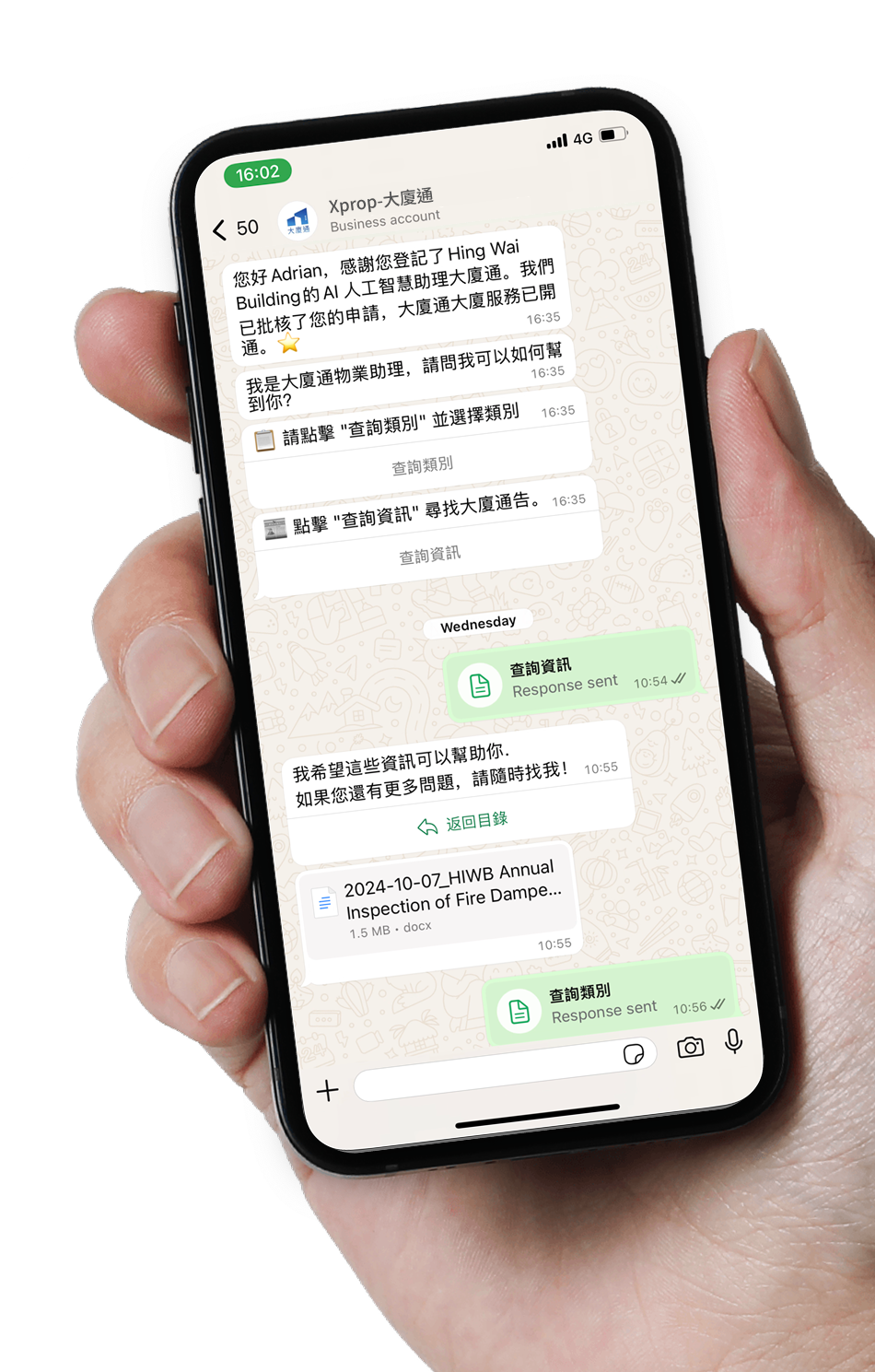 Xprop WhatsApp bot on a phone